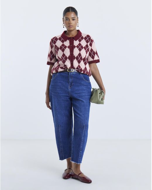 Simply Be Blue Argyle Short Sleeve Cardigan