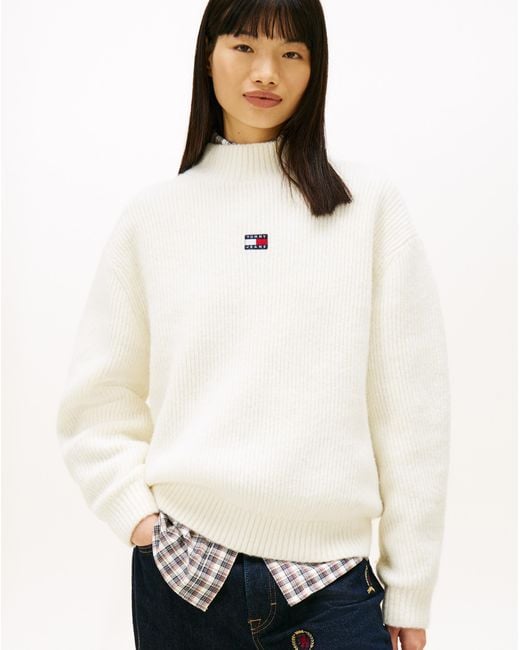 Tommy Hilfiger White Mockneck Badge Sweater