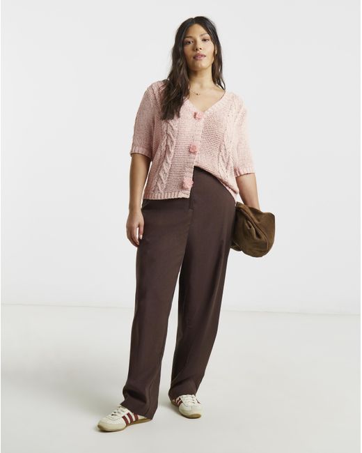 Simply Be Pink Floral Button Cable Cardigan