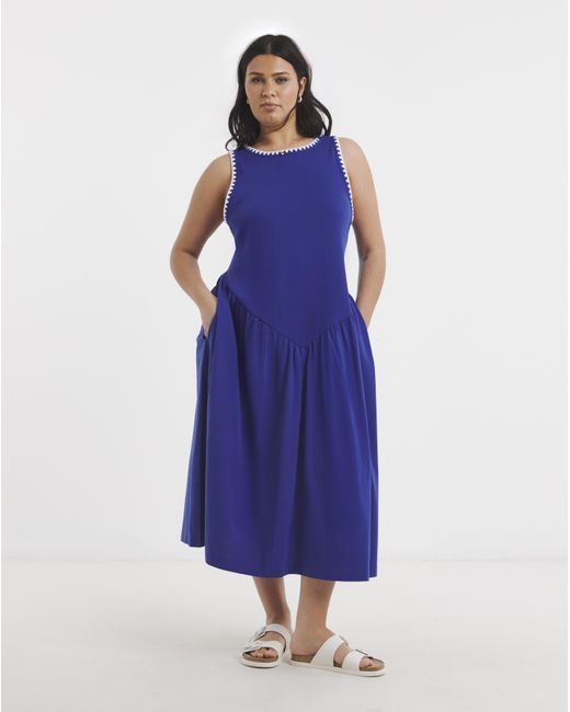 Simply Be Blue Jersey Mix Midi Dress With Whipstitch