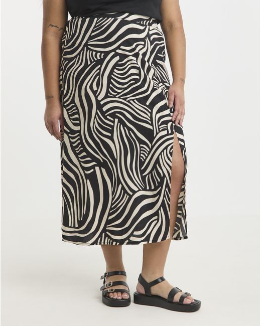 Simply Be White Viscose Side Split Midi Skirt