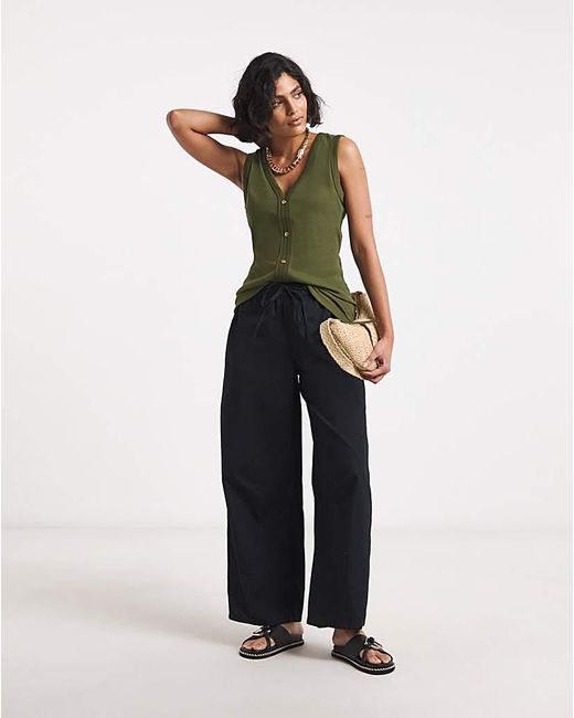 Simply Be Green Ribbed Button Through Vest
