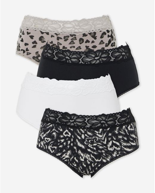 Pretty Secrets Black 4 Pack Lace Top Full Knickers