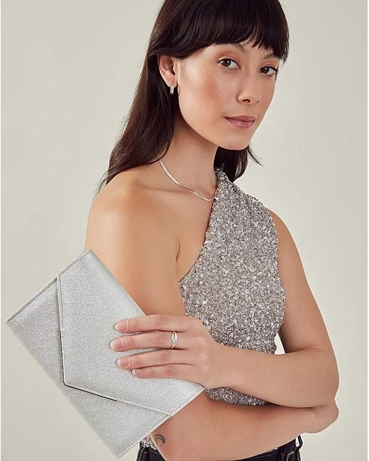 Accessorize Gray Metallic Envelope Clutch Bag