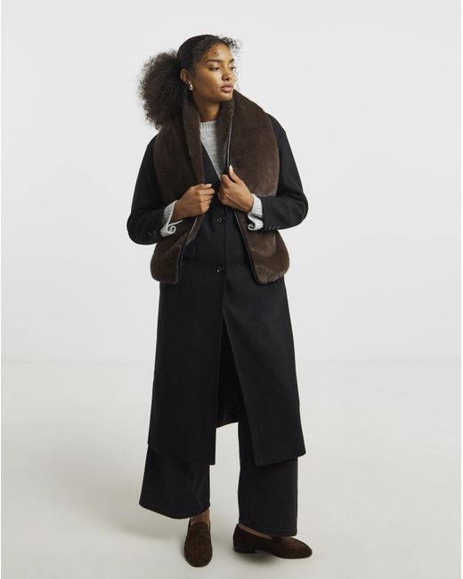 JD Williams Black Faux Fur Pu Trim Scarf