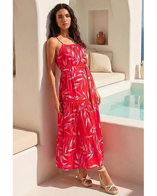 Roman Red Roman Floral Print Belted Strappy Dress