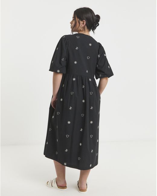 Simply Be Black Bow Embroidered Midi Dress