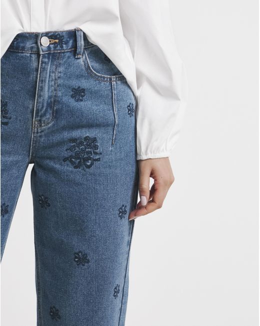 Simply Be Blue Embroidered Barrel Jeans