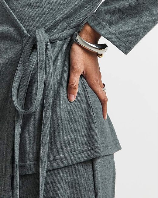 Simply Be Gray Ribbed Wrap Top