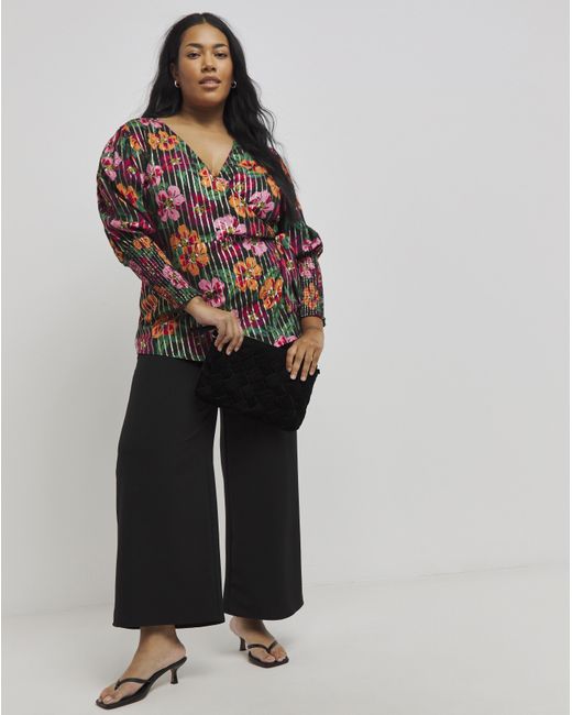 Simply Be Red Lurex Stripe Printed Wrap Top