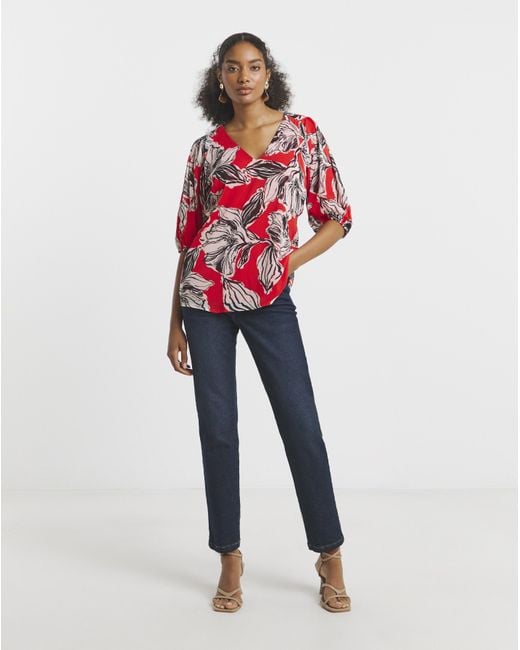 Joanna Hope Red Puff Sleeve Top