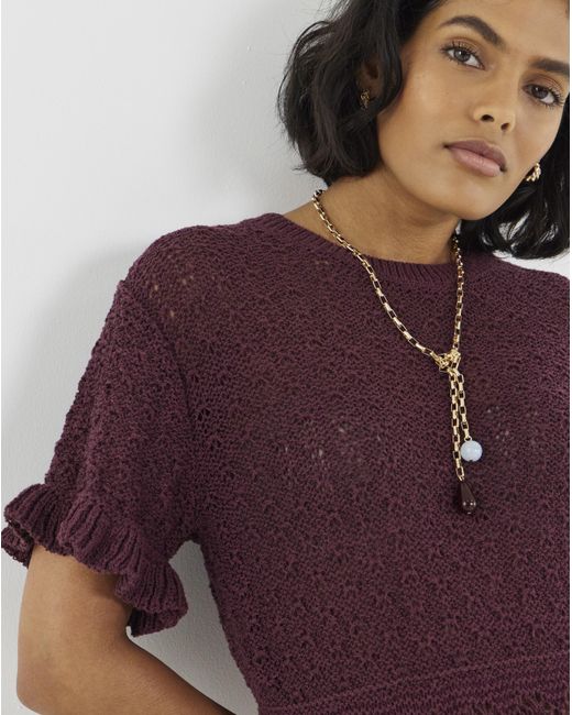 Simply Be Purple Peplum Stitch Detail Ss Knit