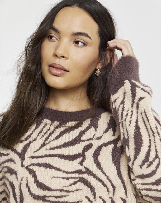 Simply Be Brown Print Crew Neck Jumper
