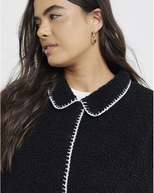 Simply Be Black Whipstitch Teddy Button Through