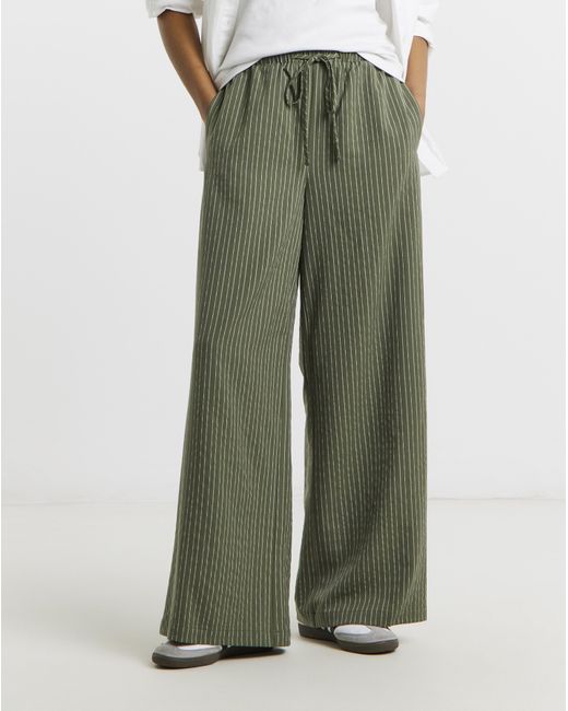 Simply Be Green Khaki Stripe Peg Leg Trouser