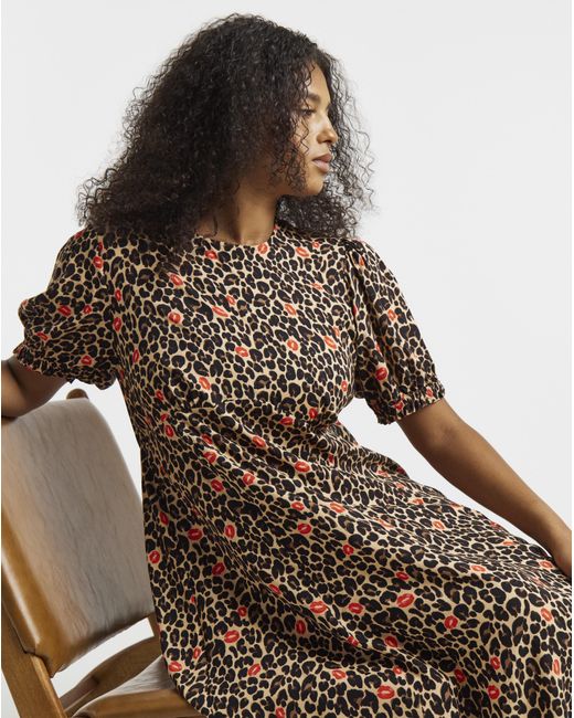 Simply Be Brown Printed Viscose Midi Dress