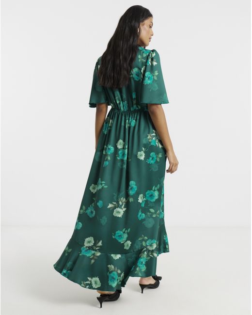 Flounce London Green Floral Wrap Dress