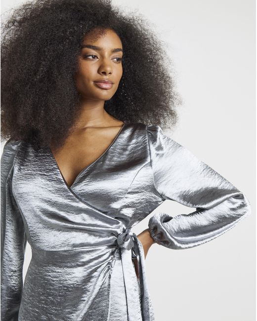 Simply Be Blue Satin Tie Front Dress