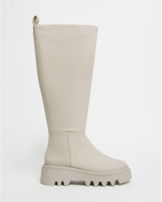 Simply Be White Chunky Cleated Knee Boots Ex Wide S