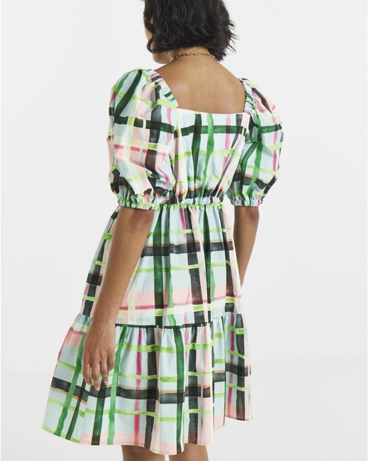 Twisted Wunder Green Cotton Check Mini Dress