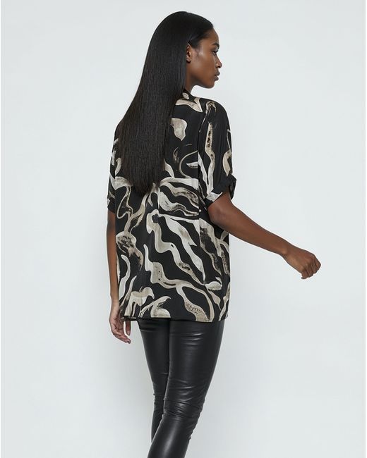Religion Black Swirl Tie Neck Blouse