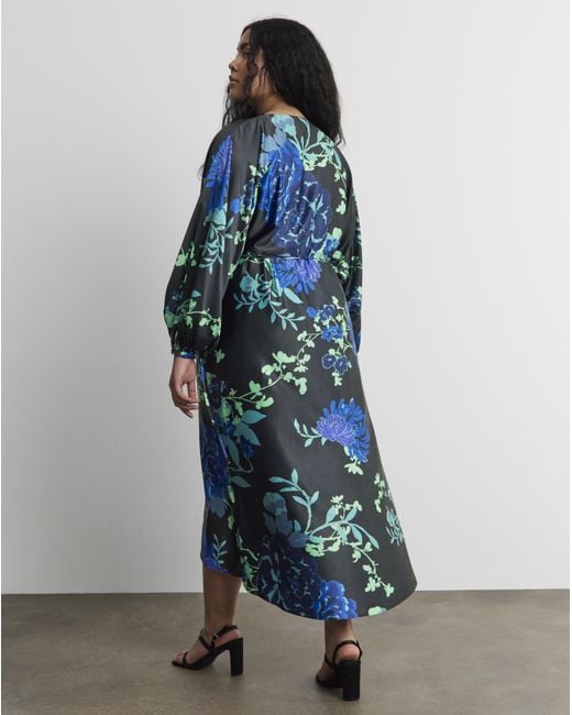 Joanna Hope Blue Floral Satin Wrap Dress