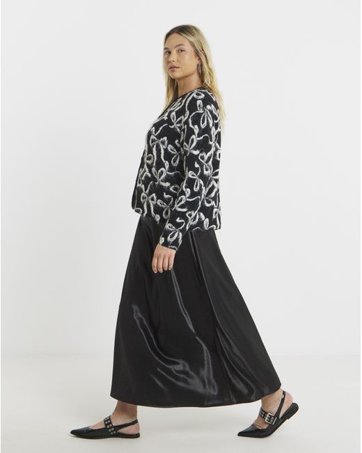 Simply Be Black Bow Print Fluffy Crew Neck Cardigan