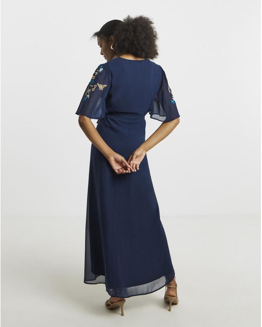 Hope & Ivy Blue Catriona Wrap Dress