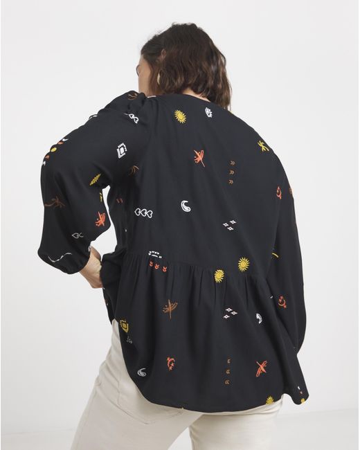 Simply Be Black Embroidered Smock Blouse