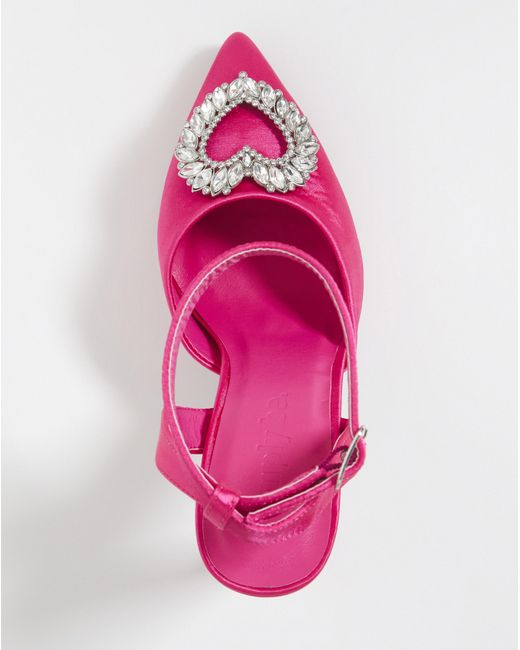 Simply Be Pink Heart Trim Heeled Shoes Wide