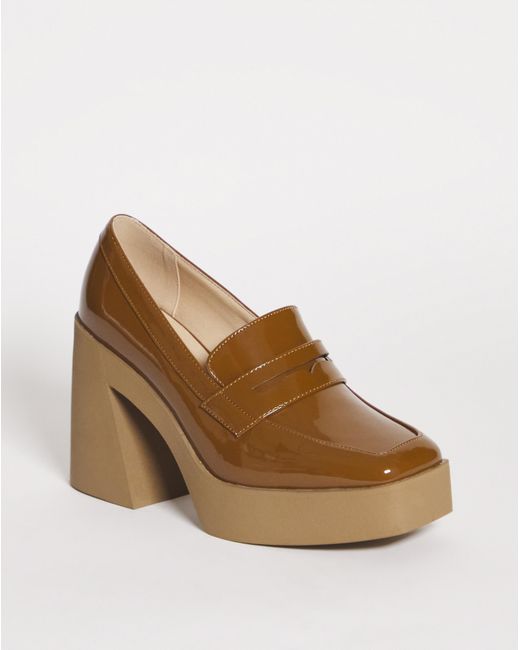 Simply Be Brown Platform Loafer Heeled Shoes Ex Wide