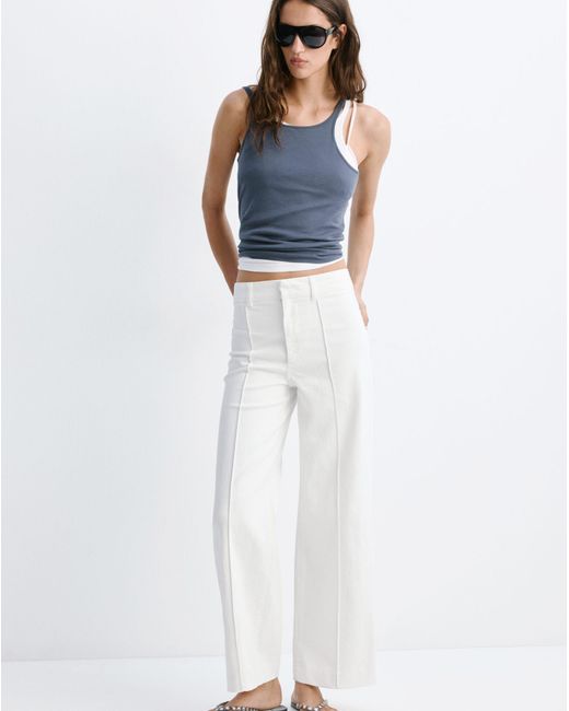 Mango White High-Waisted Wide Leg Jeans
