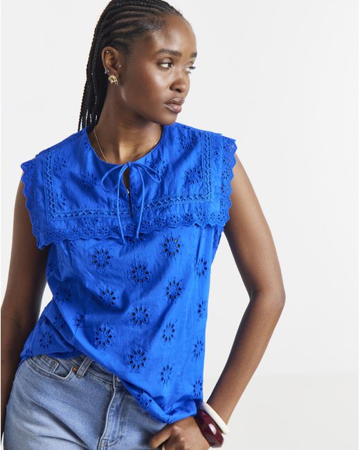 Simply Be Blue Sailor Collar Broderie Top