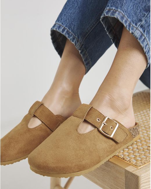 Simply Be Blue Buckle Footbed Closed Toe Mule Wide Fit