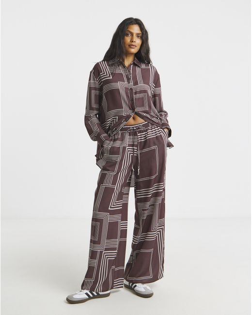 Simply Be Red Herringbone Drawstring Wide Leg Trousers