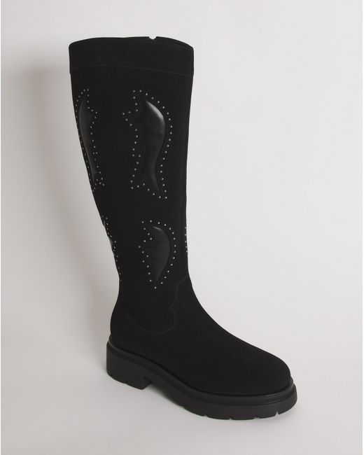Simply Be Black Western Chunky Knee Boots Ex Wide Sc