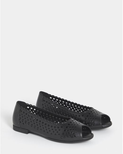 Heavenly Soles Black Lasercut Peep Toe Shoe Ex Wide