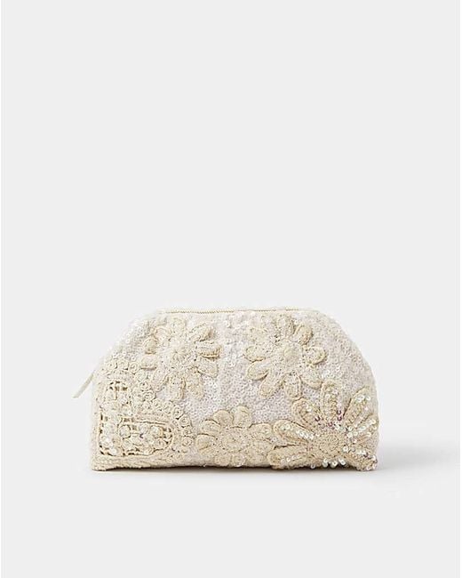 Accessorize Natural Macrame Sequin Clutch Bag