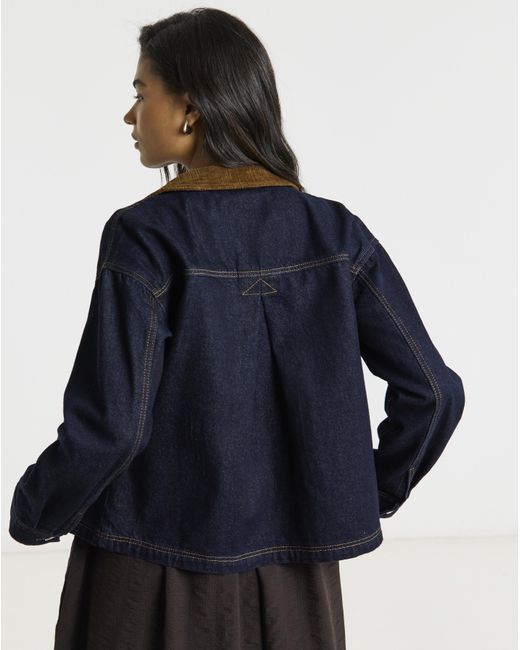 Simply Be Blue Cord Collar Denim Barn Jacket