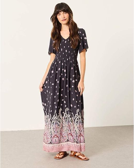 FatFace Black Alma Paisley Midi Dress
