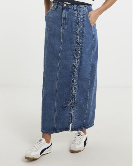 Simply Be Blue Lace Detail Denim Maxi Skirt