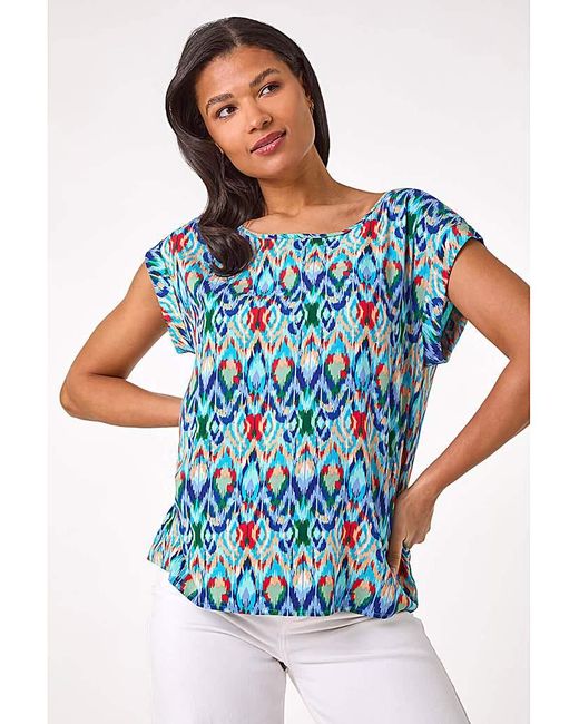 Roman Blue Roman Abstract Print Shell Top