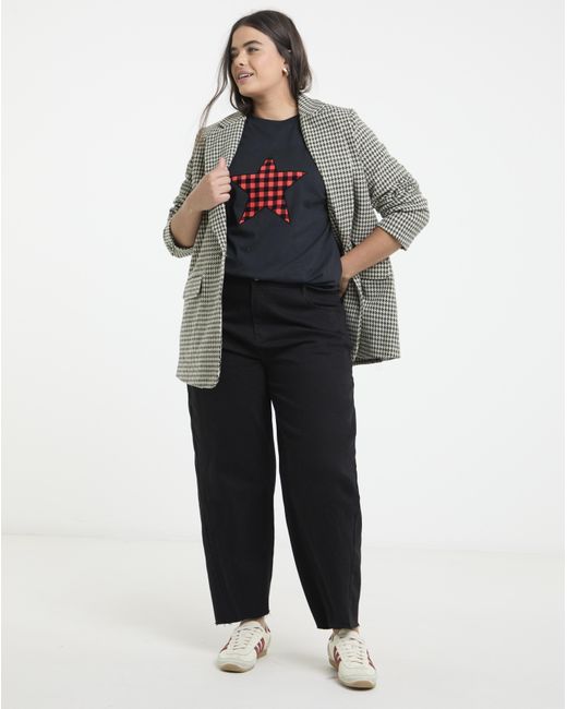 Simply Be Blue Check Star Graphic Oversized T-Shirt