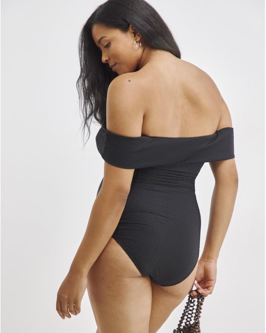 Figleaves Blue Figleaves Icon Textured Bardot Swimsuit