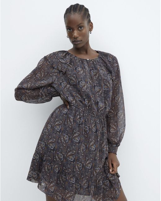 Mango Gray Sara Printed Mini Dress