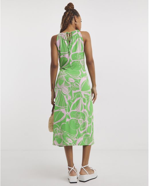 Simply Be Green Sbe Tropical Ruched Front Midi Dress