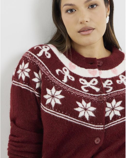 Simply Be Red Fair Isle Crew Neck Cardigan