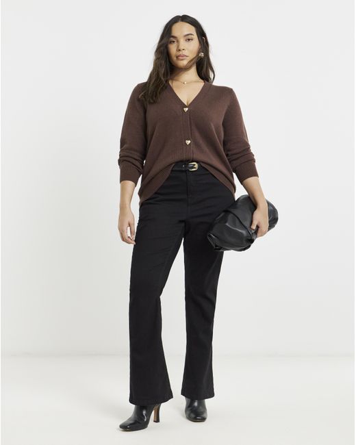 Simply Be Brown Heart Button Cardigan