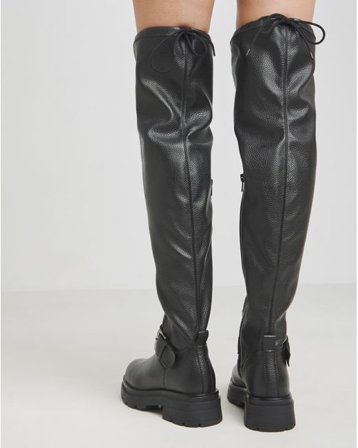 Simply Be Black Over Knee Buckle Stretch Boot Wide S C