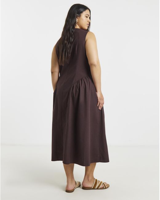 Simply Be Red Linen Boat Neck Midi Dress